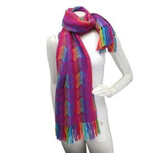 Alpaca Wool Rainbow Knit Scarf Striped Peru Handmade Purple Pink Tasseled Warm